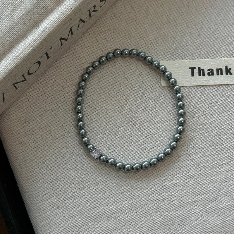 French Retro Single Zircon Pearl Bracelet for Women Simple Handmade Beaded New Elegant Luxury Jewelry Birthday Gifts for Female