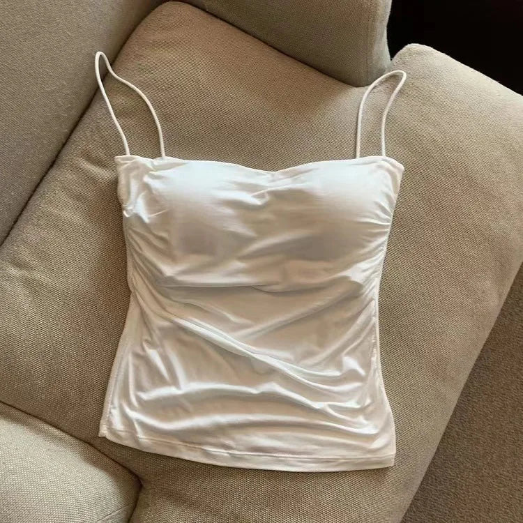 2024 Women Halter Top Summer Korean Style Trend Fashion Built in Women Bra Stretch Women Beach Everyday Casual Tank Top