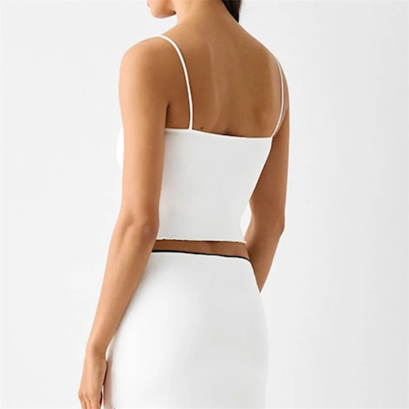 Lamuusaa Sexy Crop Tops Women 2024 Solid Color/Graphic Print Spaghetti Strap Sleeveless Camisole with Bow Summer Streetwear