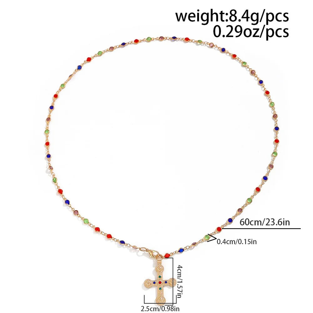 Unique Cross Pendant Necklace for Women Simple Crystal Necklace Sweater Chain Long Y-shaped Necklace Y2K Party Jewelry 2024