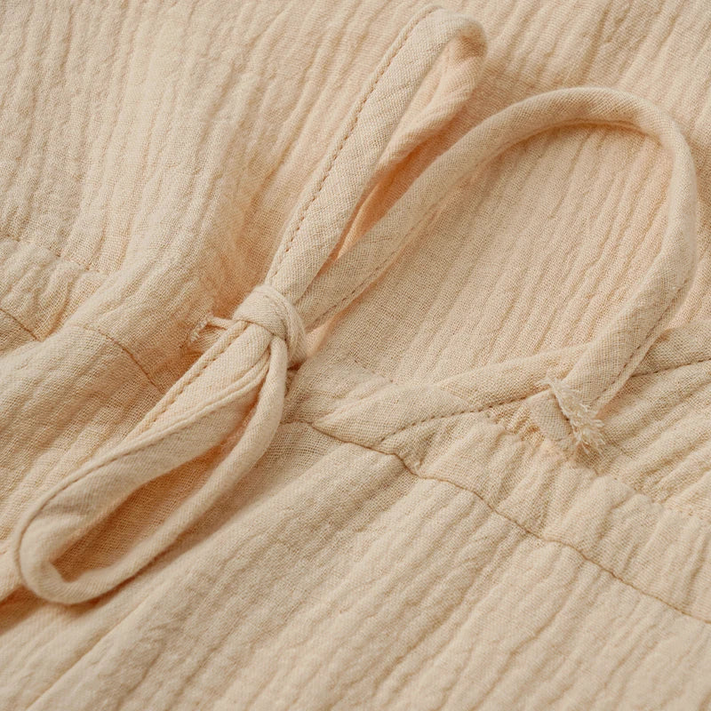 Elegant Party Dresses Women 100% Cotton Muslin Gauze Holiday Beach Casual Corset Waistband Ladies Robe Loose Soild Sundress