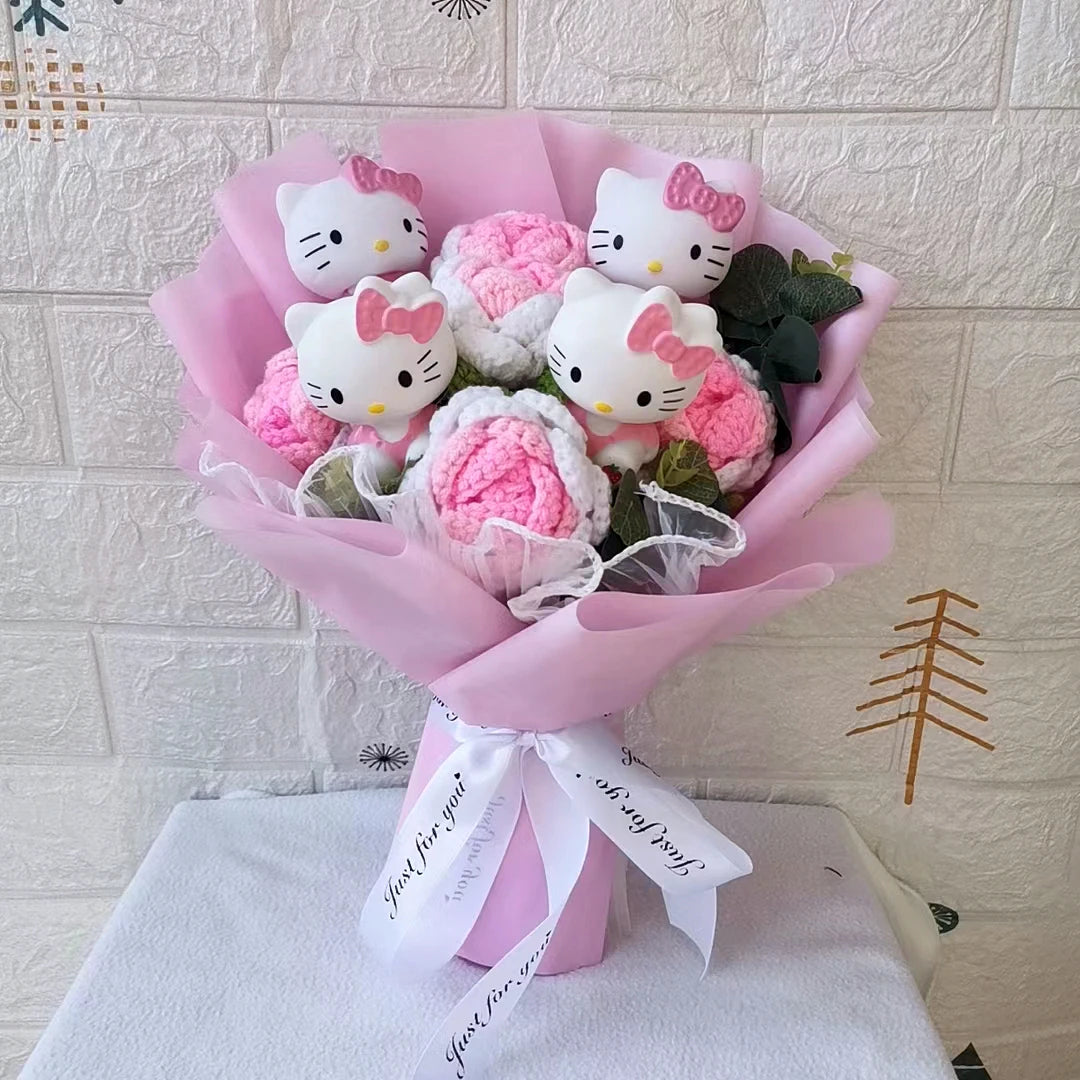 Hello Kitty Cartoon Plush Bouquet Anime Rose Soap Flowers Doll Home Wedding Decoration Christmas Valentine's Day Gift