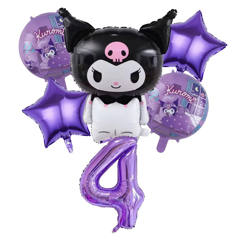 Kuromi Theme Birthday Party Decoration Kid Shower Sanrio Girl Tableware Supplies Tablecloth Number Balloon Cake Topper Gift