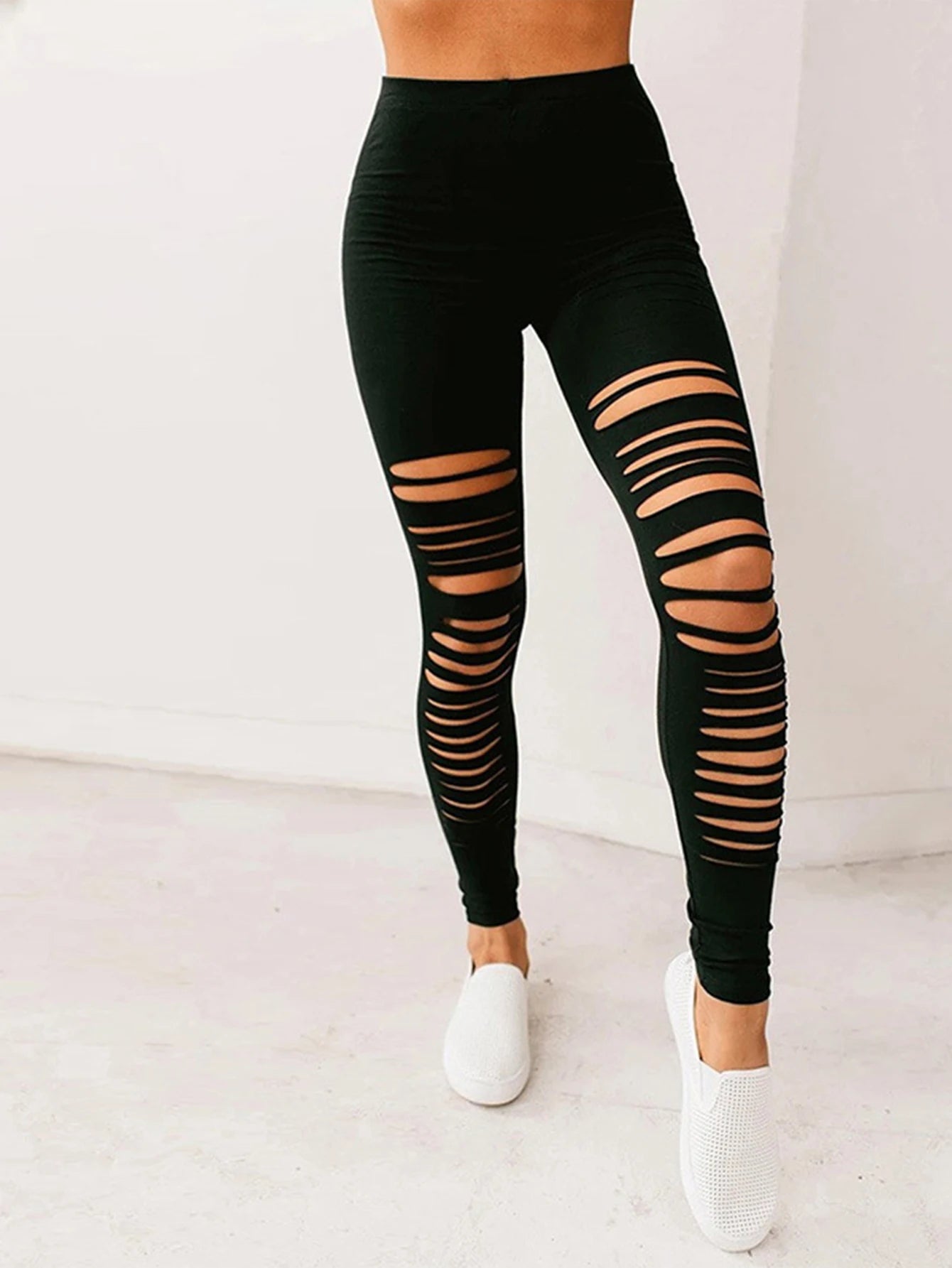 New European And American Solid Color Simple Milk Silk Leggings Nine Points Fashion Tight Black Broken Nine Points Pants Women