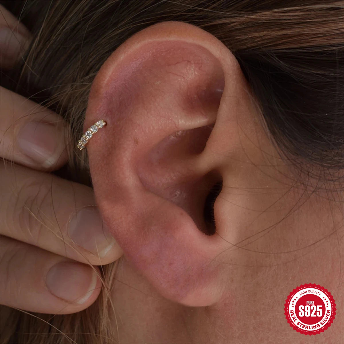 Aide 925 Sterling Silver 1pc Geometry Multi Piercing Stud Earrings For Women K Gold Simple Elegant Tassel Jewelry Gift Pendiente