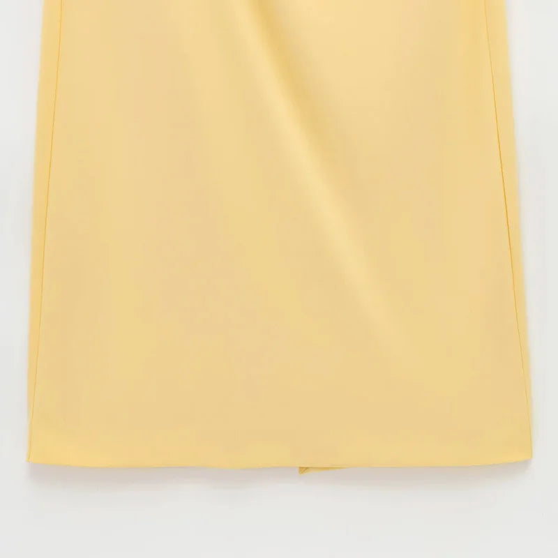 TRAF Asymmetrical Long Dresses 2025 Woman Sleeveless Yellow Midi Dress Ruched Bodycon Party Dresses Women Slit Elegant Dress 088