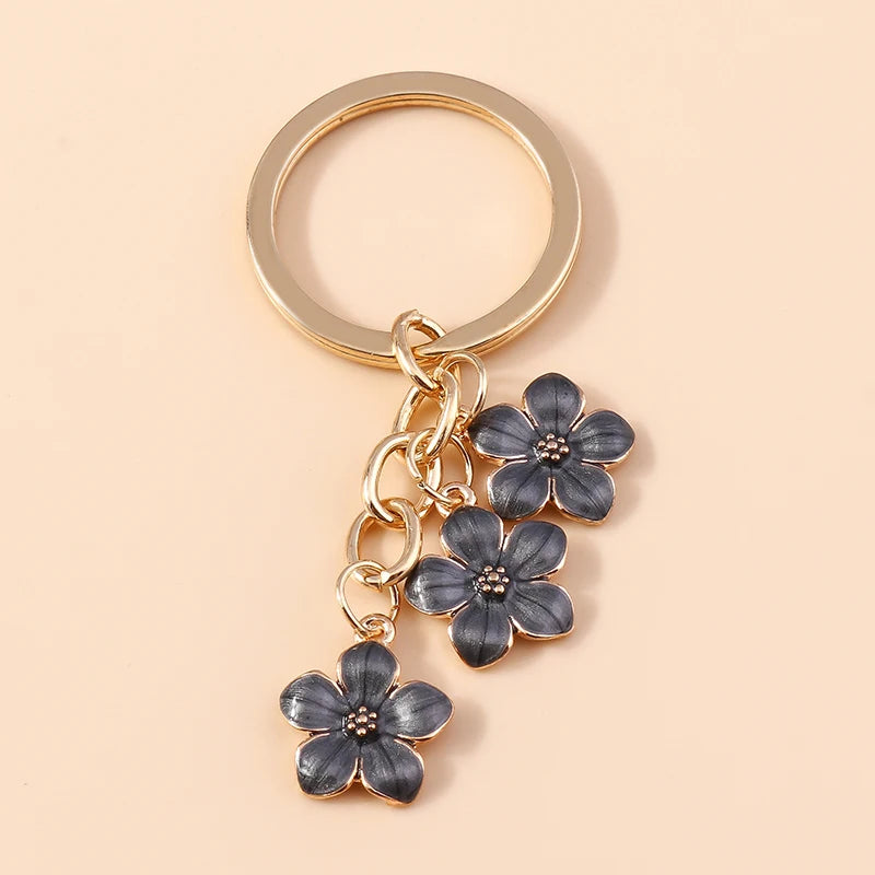 Cute Enamel Keychain Colorful Sakura Flower Key Ring Sweet Key Chains for Women Girls Handbag Accessories DIY Jewelry Gifts
