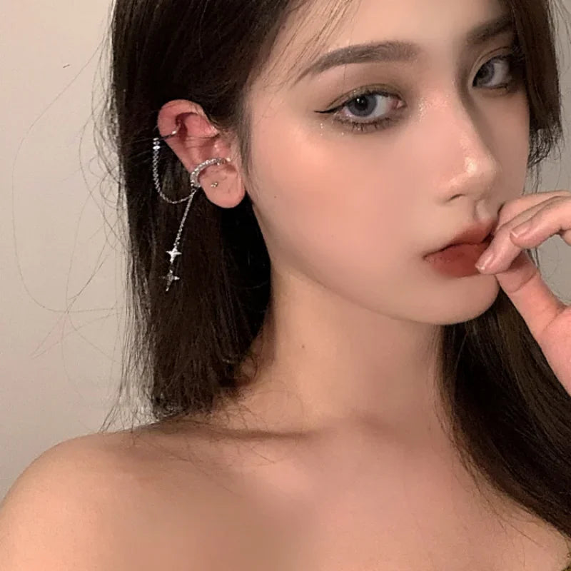 1Pc 2024 Fashion Minilist No Piercing Ear Cuff Earrings for Woman Fake Piercing Tassel Star Ear Clips Earrings for Women Jewelry