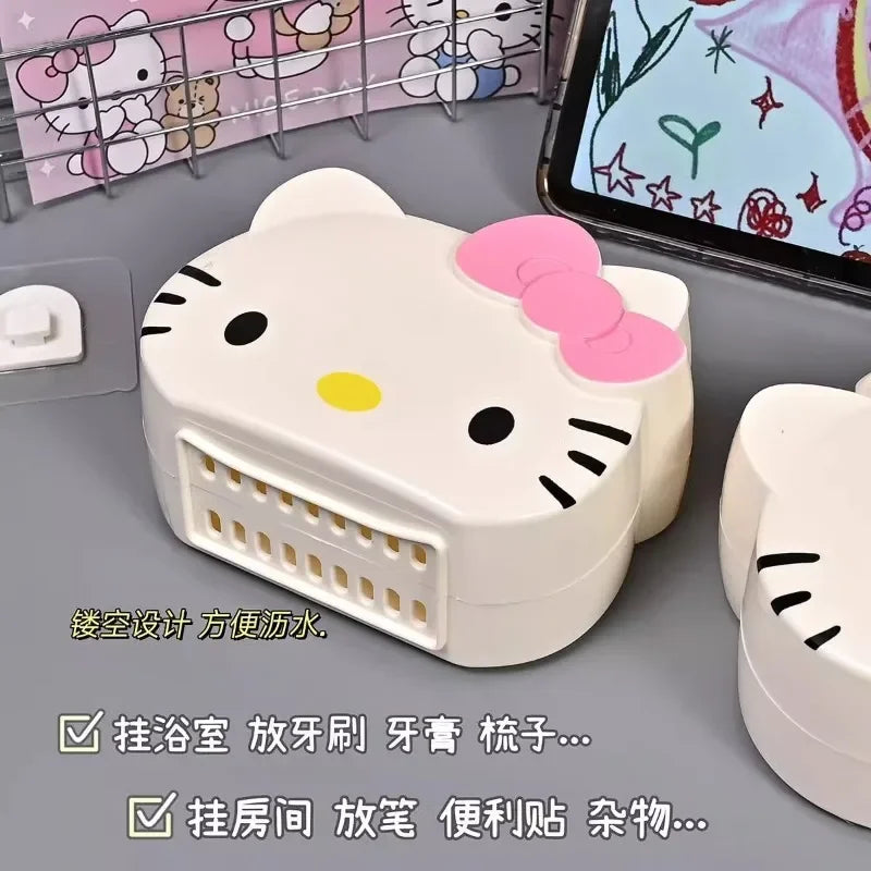 Sanrio Bathroom Shelf Punch-Free Hello Kitty Sink Yoothbrush Toothpaste Comb Storage Box Household Products Decorative Organiser