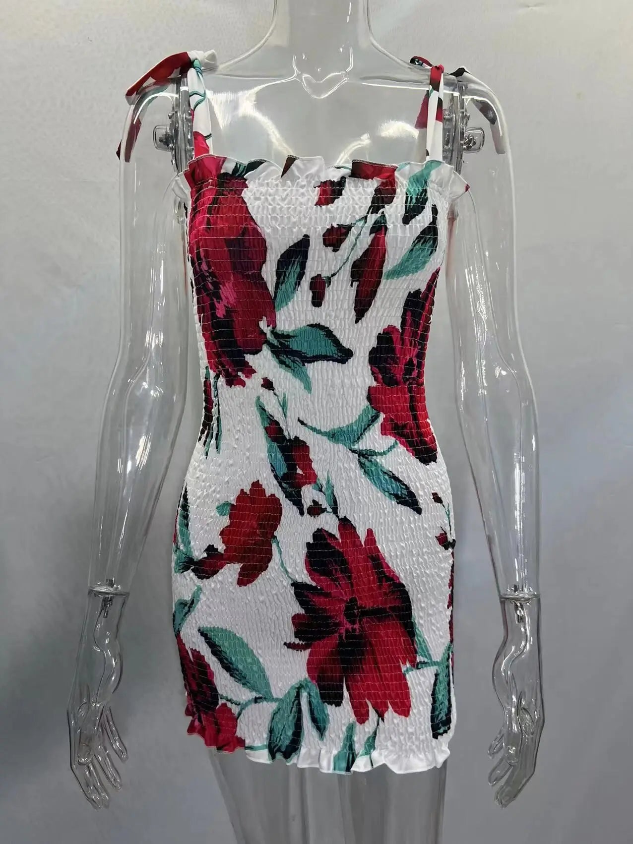 Summer Sexy Slim Print Dress Women Fashion Spaghetti Strap Elegant Package Hips Bodycon Mini Dresses Femlae Beach Party Dress