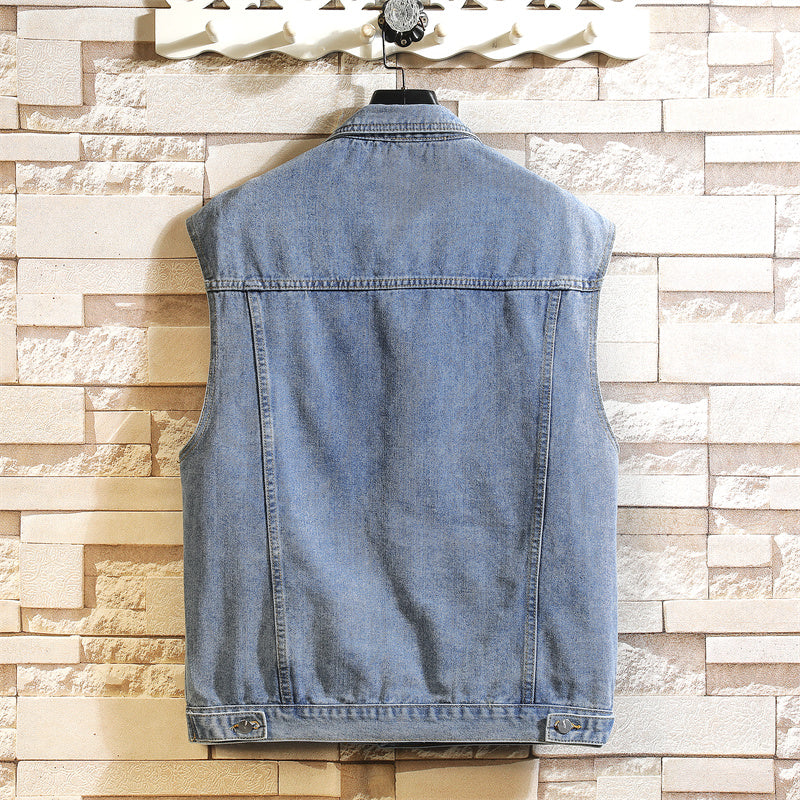 2025 Men's Spring/Summer Autumn Denim Vest Jacket Teenagers Black Leisure Hooded Vests Coat Plus Size Waistcoat M-5XL