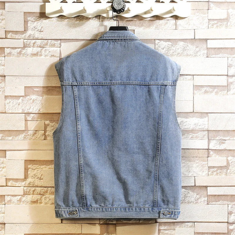 2025 Men's Spring/Summer Autumn Denim Vest Jacket Teenagers Black Leisure Hooded Vests Coat Plus Size Waistcoat M-5XL
