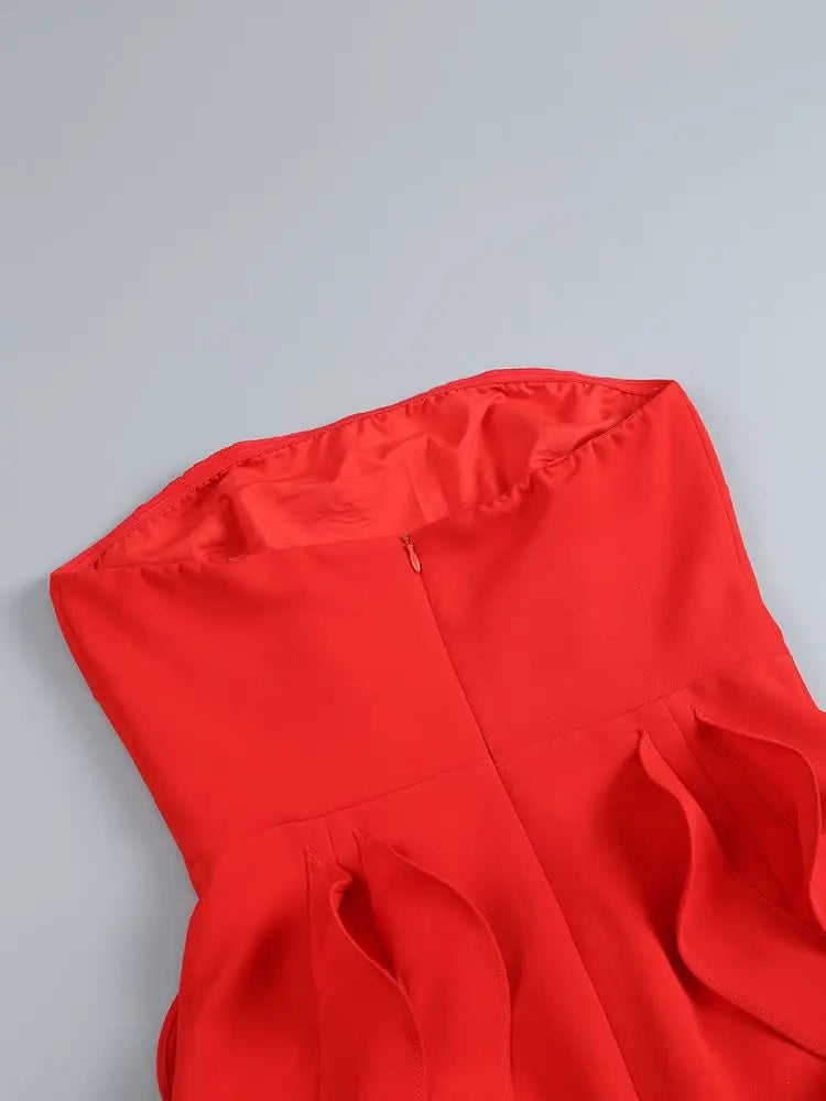 Red Brithday Dresses for Women Elegant prom Gown Sexy Strapless 3d Big Flower Evening Dress 2025 Summer Fashion Party Outfits