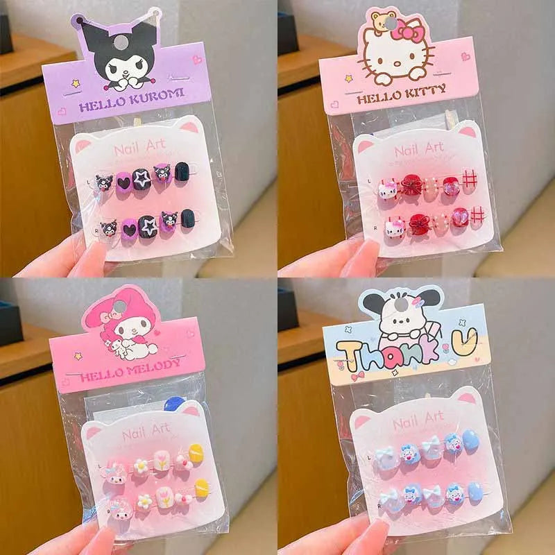 40/30/20/10Pcs Sanrio Children's Cute Cartoon Kuromi Hello Kitty Press on Nails Baby Fake Nails Girls Gift Toys Girls Nail Tips