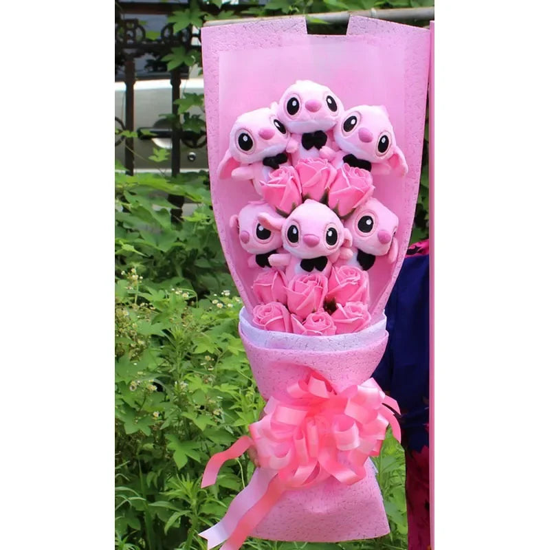 Disney Mickey Minnie Mouse Flower Bouquet Cartoon Lilo Stitch Donald Duck Daisy Plush Toy Doll Bouquet Birthday Valentine Gift