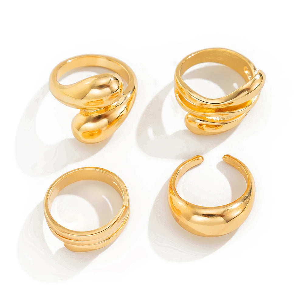 Fashion 4Pcs Irregular Rings Set for Women Punk Personality Gold Silver Color Open Rings Party Daily Female Jewelry