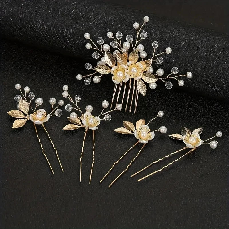 5 Pcs Crystal Luxury Hair Accessories Set Sweet Romantic Women's Bride Party Wedding Accessories Jewelry Hair Clip Hair Comb Set