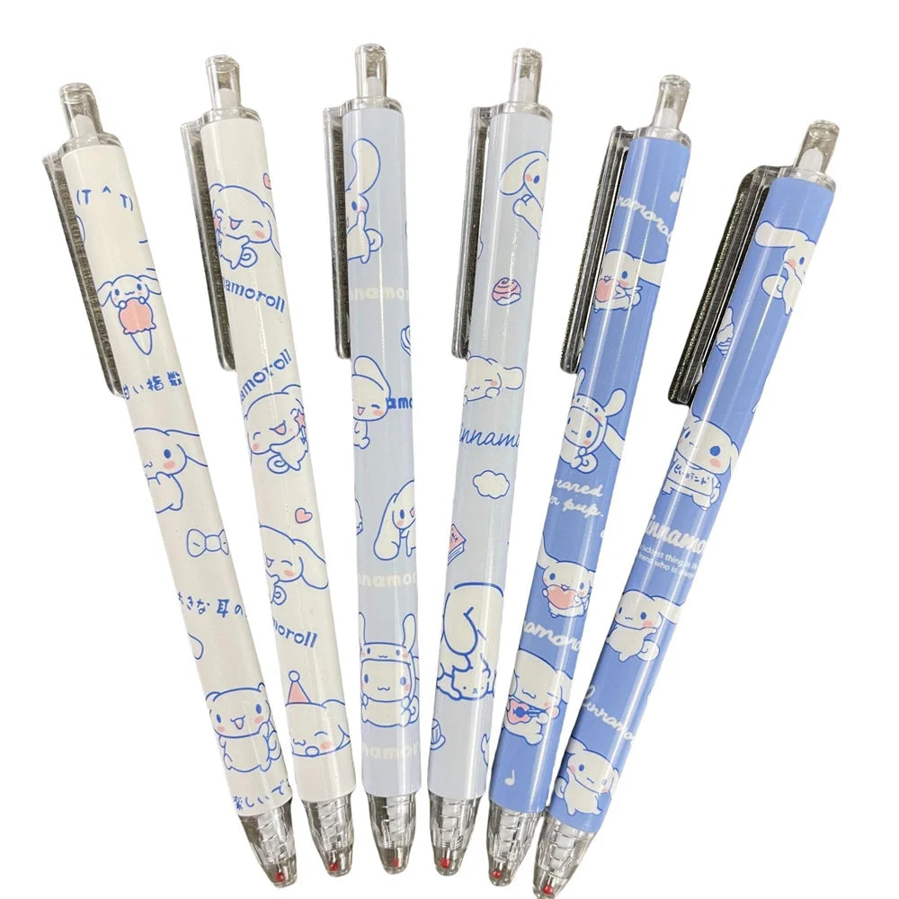 6pcs Cute Cartoon Sanrio Kuromi Hello Kitty 0.5mm Gel Pen My Melody Student STPen Tip Quick Drying Exam Pen Stationery Supplies