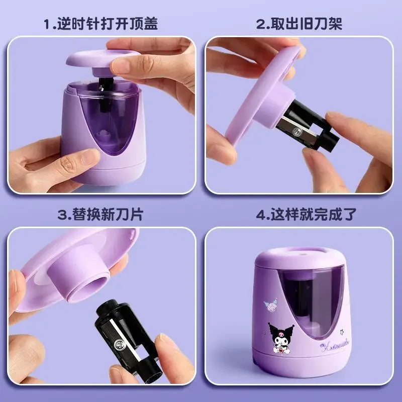 Sanrio kuromi cartoon automatic pencil sharpener children's cute electric pencil sharpener rechargeable stationery Kawaii gift