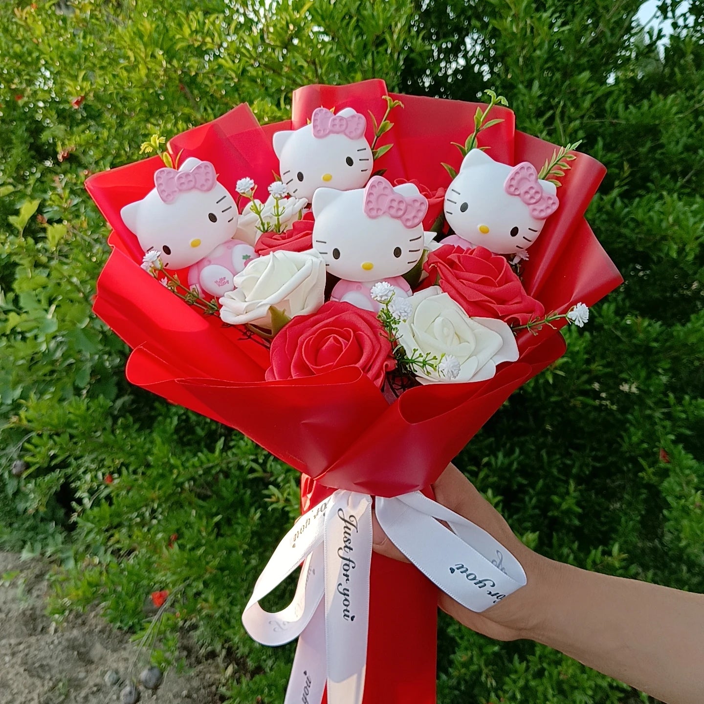 Hello Kitty Cartoon Plush Bouquet Anime Rose Soap Flowers Doll Home Wedding Decoration Christmas Valentine's Day Gift