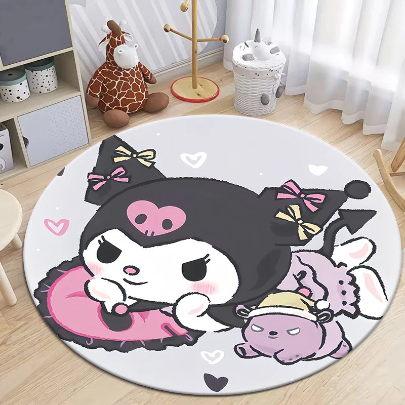 Sanrio Kuromi Printed Pattern Circular Carpet,Bedroom Decorative Rug,Use Non-slip Floor in Living Room,Bathroom,Kitchen,Door Mat