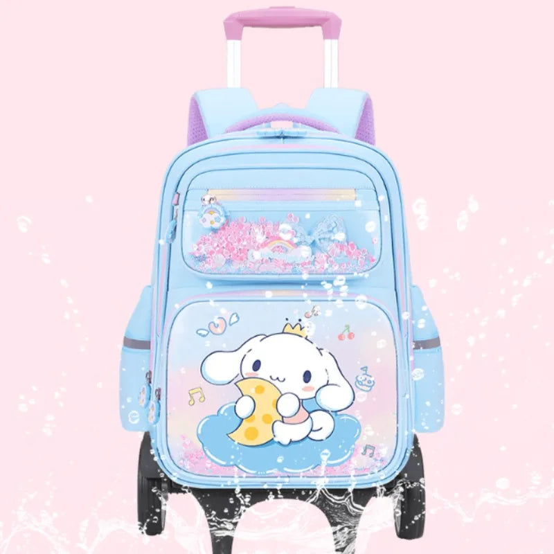 New Kuromi 2-Wheel Trolley School Bag Girls Cartoon Melody Backpack Load-Reducing Large Capacity 6-Wheel Trolley Backpack