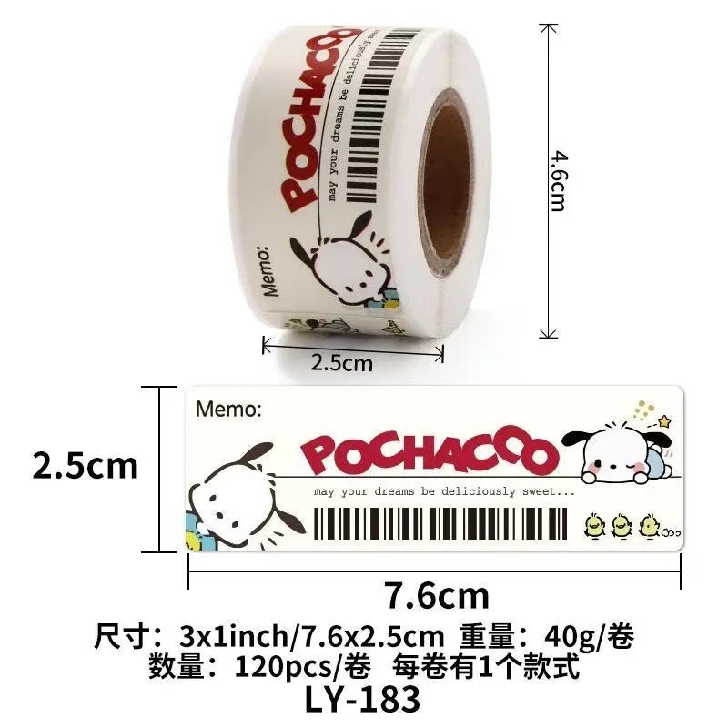 120PCS Cute Sanrio Kuromi My Melody Stickers Roll Kawaii Cartoon Thank You Sealing Labels Sticker Anime Vinyl Decor Decals Gift
