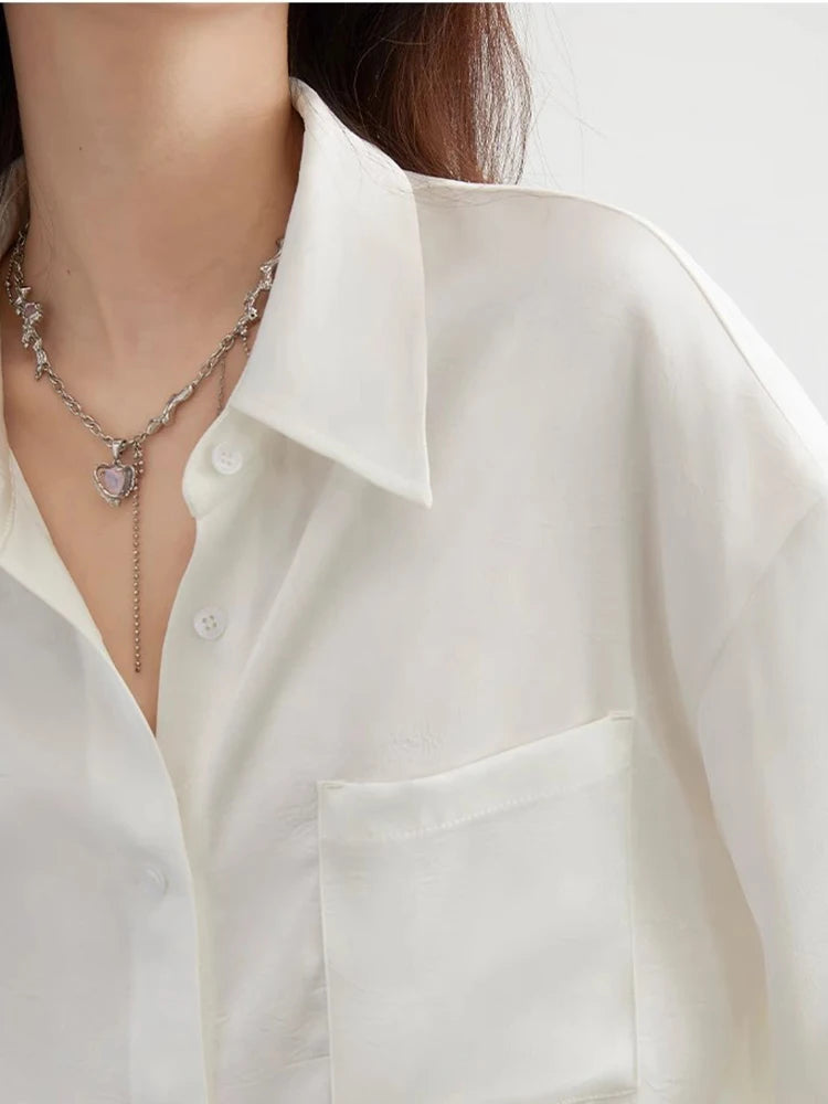 CHIC VEN Korean Women Shirt White Solid Pleated Side Slit Loose Long Sleeved Woman Blouses Female Tops Spring Summer 2025