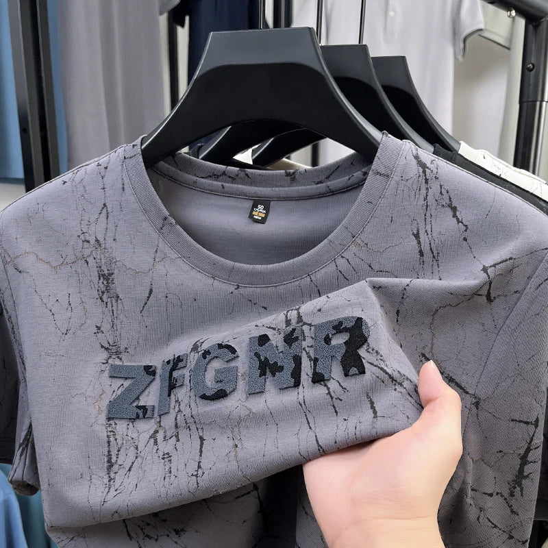 Top Grade Print New Summer Tops Hipster Designer Tshirt Men 2025 Brand Short Sleeve Round Neck Casual Fashion Men Clothing