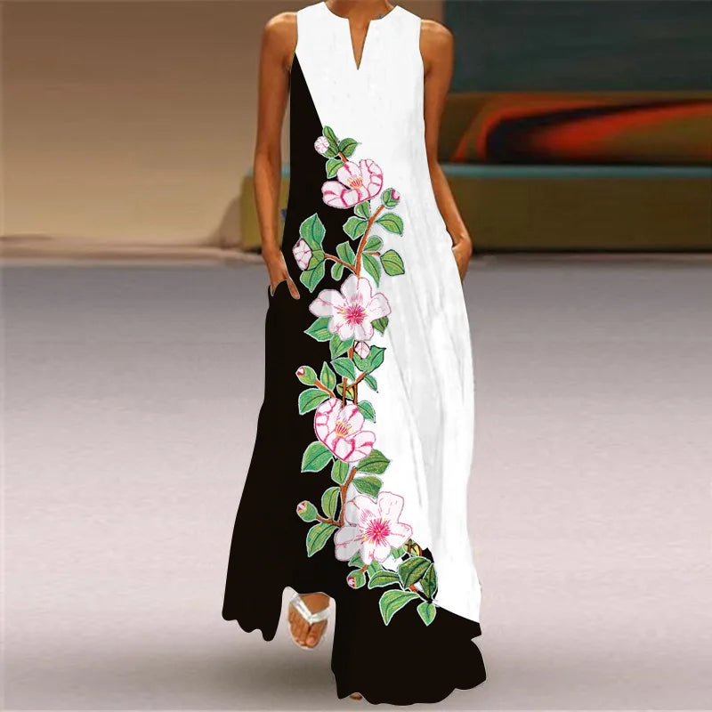 Summer Sexy Maxi Dresses Women Sleeveless V-Neck Robe Party 2025 Retro Loose Beach Vestidos Y2k S-5XL