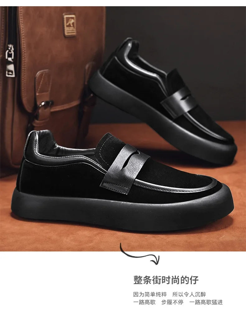 Loafers Men Shoes Leather Walking Shoes Business Non-slip Soft Bottom Work Loafers Round Flat Bottom Footwear Outdoor Sneaker