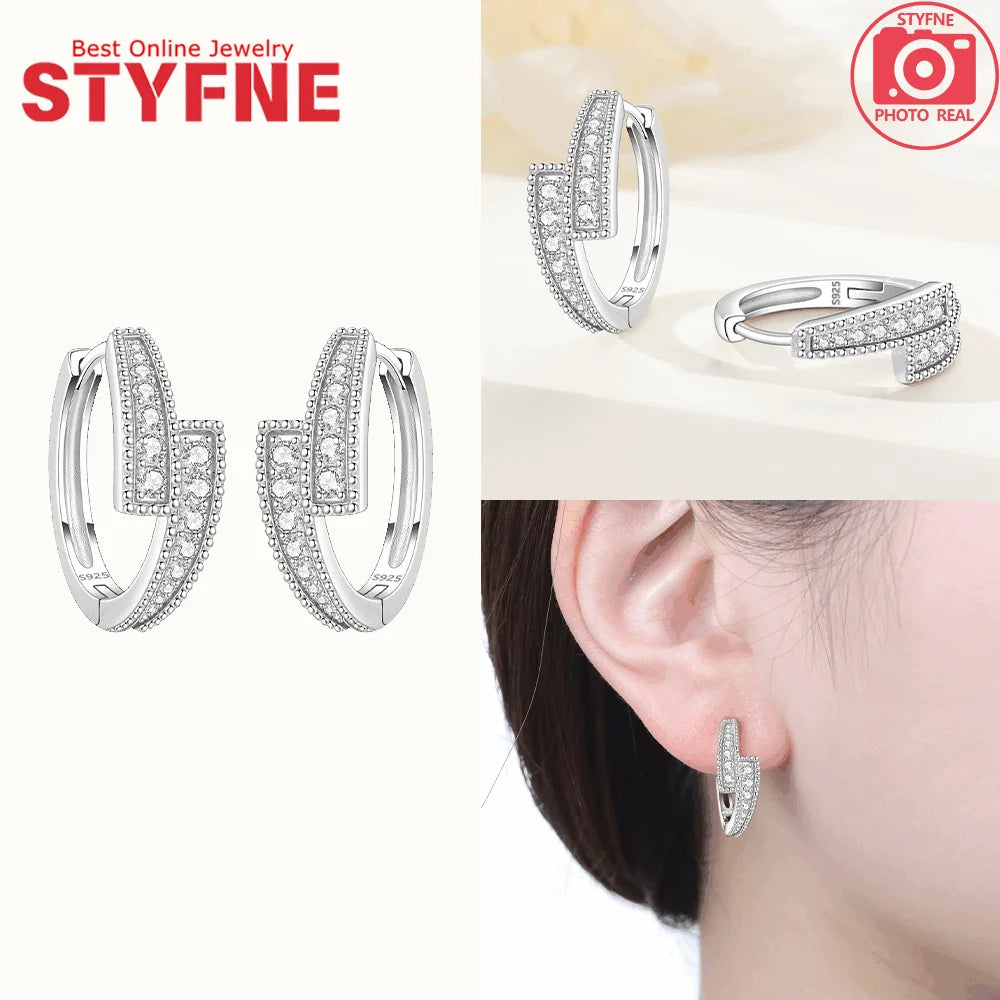 New 925 Silver Blue Zircon Star Earrings Interactive Love Wave Hoop Earrings Original Jewelry Fot Wedding Birthday Women Gifts