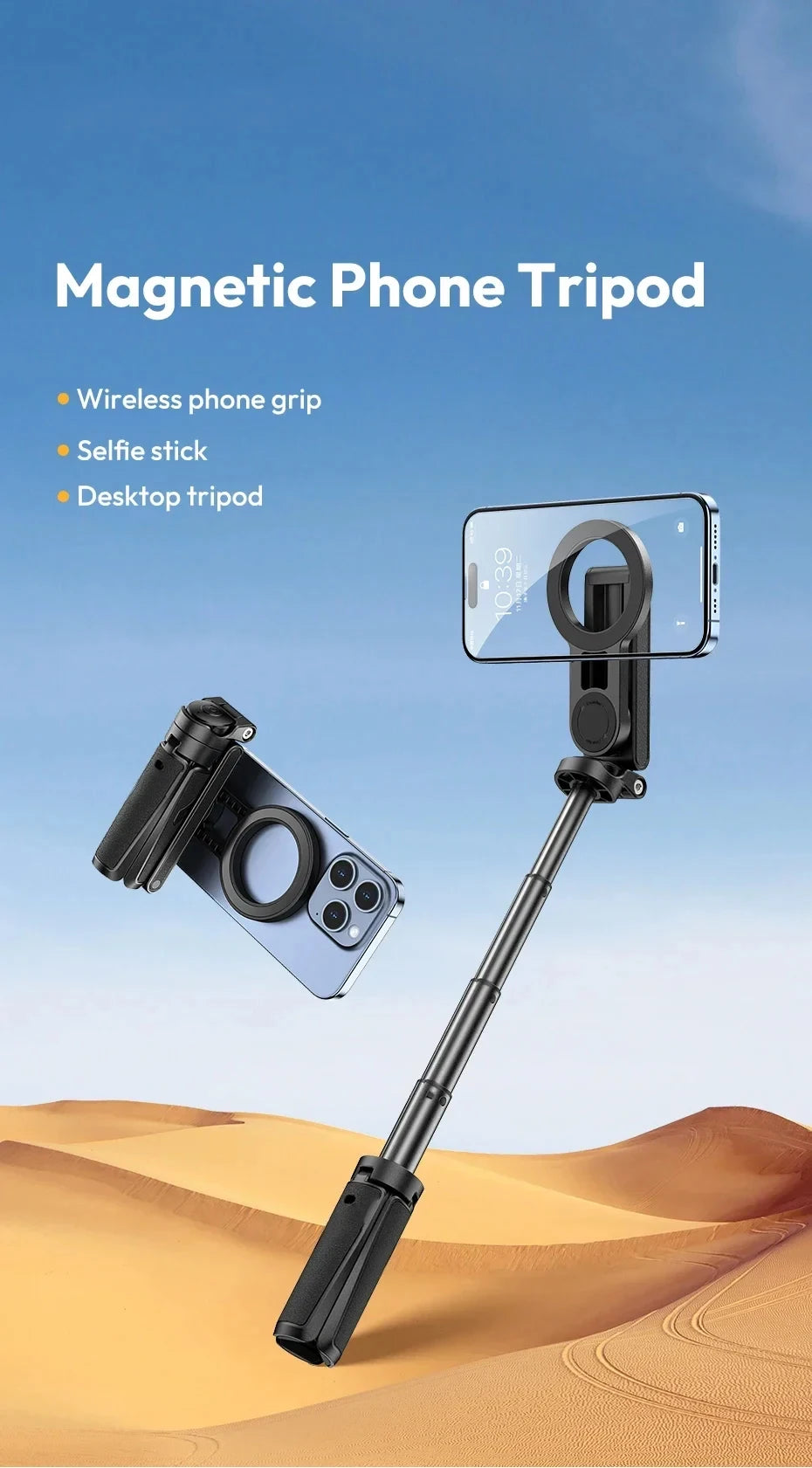 Magesafe Phone Grip Tripod Selfie Stick Magnetic Phone Tripod Wireless Bluetooth With Remote For iPhone Android Universal All