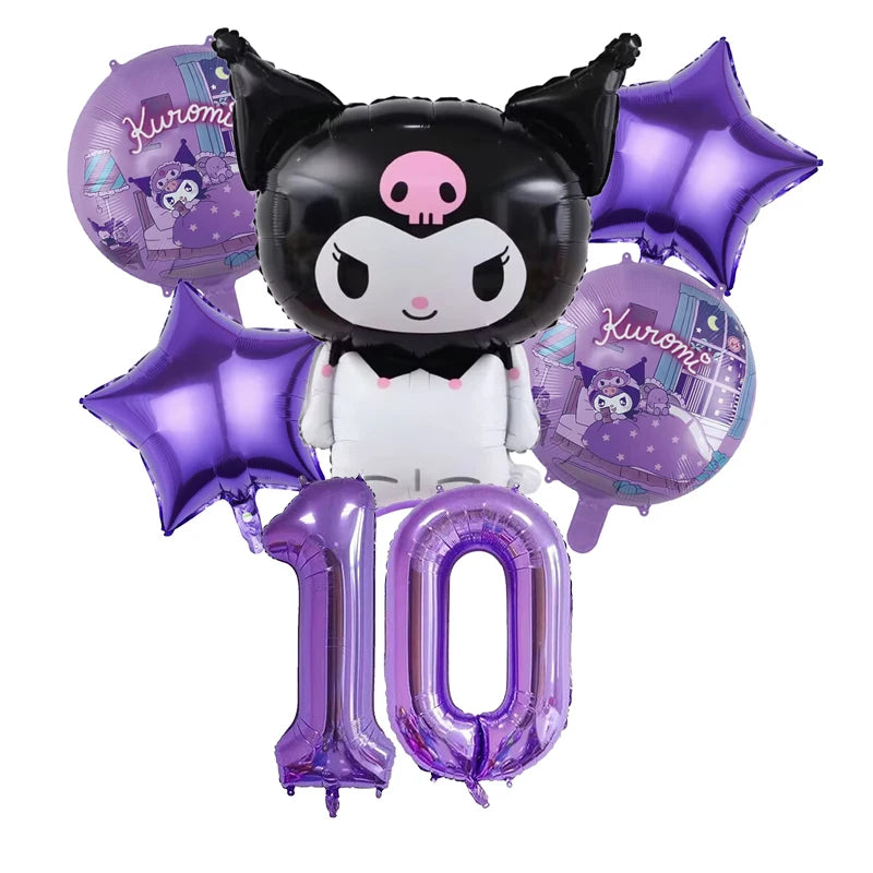 Kuromi Theme Birthday Party Decoration Kid Shower Sanrio Girl Tableware Supplies Tablecloth Number Balloon Cake Topper Gift