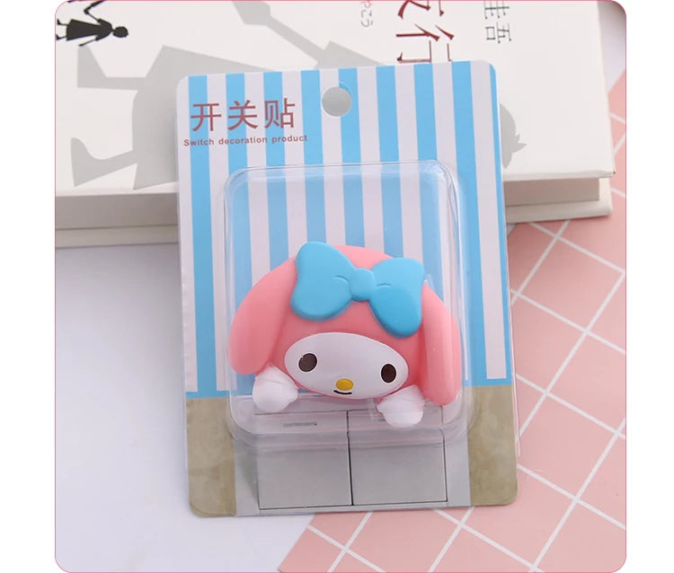 Kawaii Sanria Switch Sticker Anime Hello Kittys Kuromi Melody Creative Bedroom 3D Wall Socket Cover Plate Decor Home Ornaments