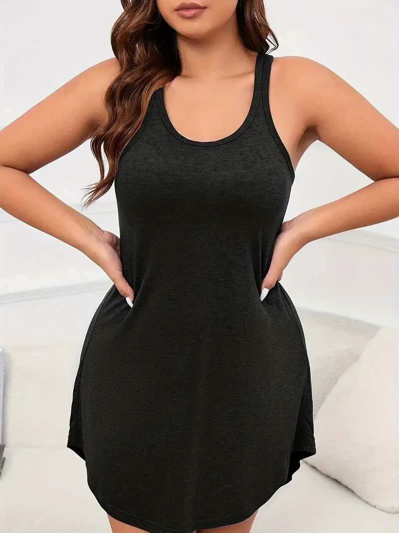 Women's Plus Size 1XL-5XL U-Neck Sleeveless Dress Basic Loungewear A-line Solid Color Casual Beach Dress Party Dress