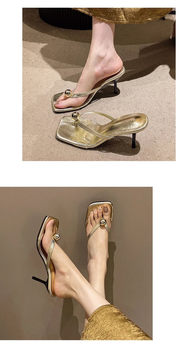 Women High Heels Slippers Designer Heeled Sandals Elegant Shoes Woman Summer 2025 Trend Fashion Fliop Flops Casual Slides Muje
