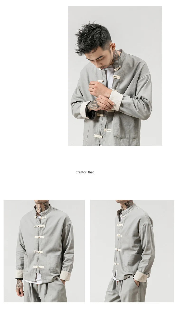 Chinese Wind Cotton Buckle Large Men's Casual Jacket Jacket Retro Stand-up Collar Tang Suit Top Batch