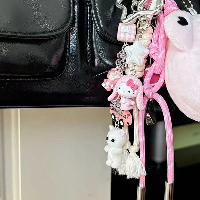 Sanrios Hellokittys Keychain Kawaii Cute Action Figure Rabbit Plush Key Chain Doll Pendant Bag Charm Accessories Keyring Ins