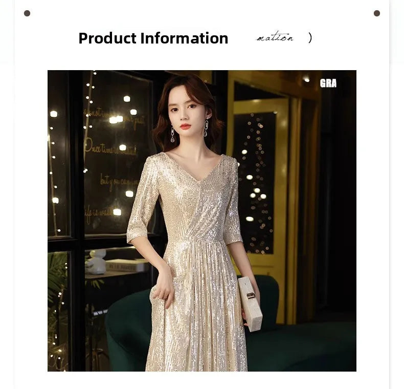 Gold Evening Gown Women's High-End Sensation Luxury Small ence Ball Personali High-End Adult Birthday Host Dr