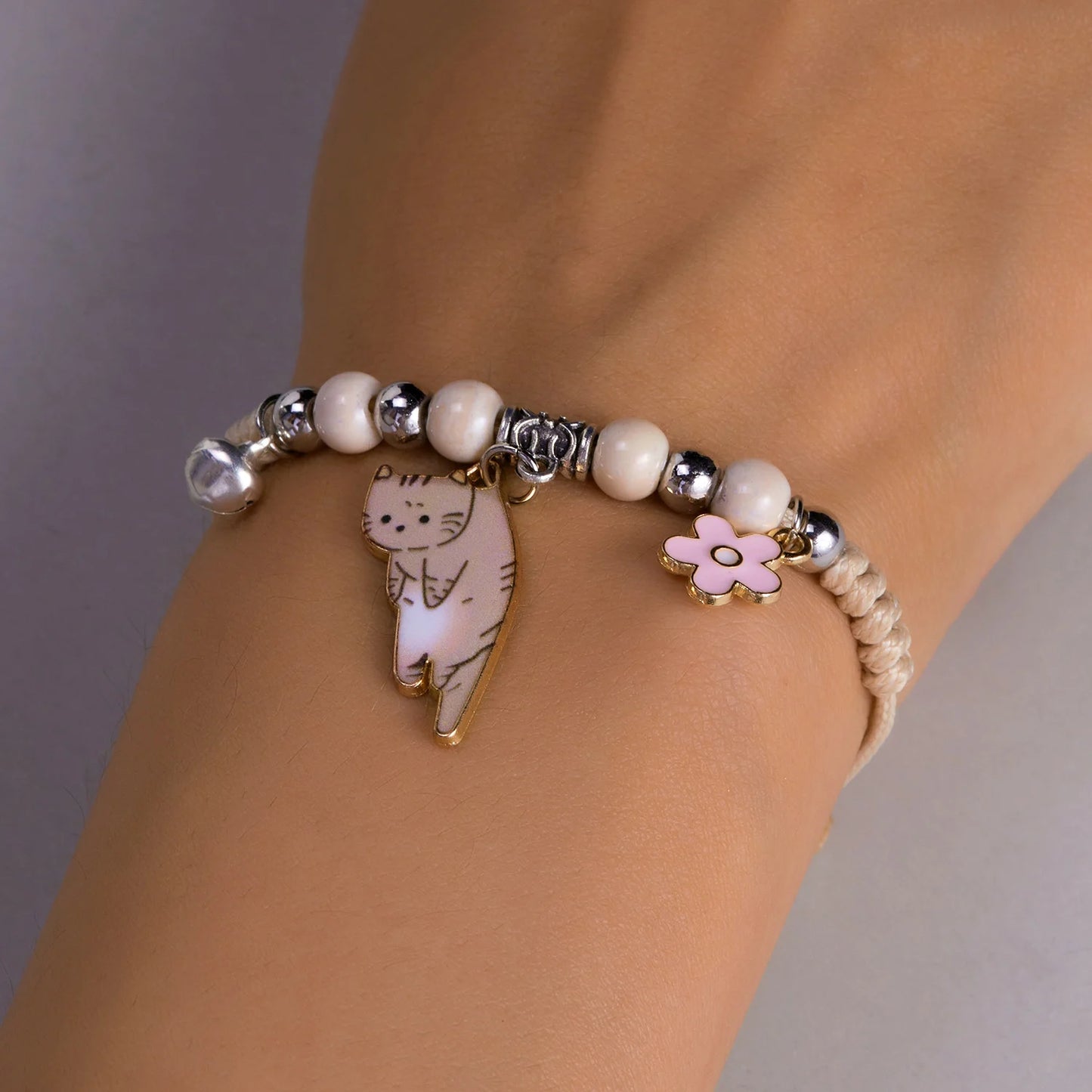 Cartoon Enamel Animal Cat Flower Bracelet for Girl Kids Women Charm Pet Pendant Strap Rope Bracelets Handmade Friendship Jewelry