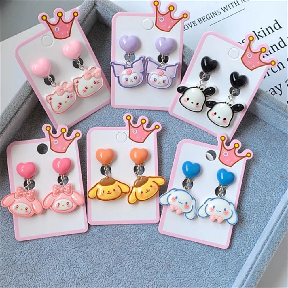 1Pair Sanrio Hello Kitty Cinnamoroll Kuromi Ear Clip Cartoon Cute Sweet Girl Creative Exquisite Pendant Earrings Jewelry Gifts