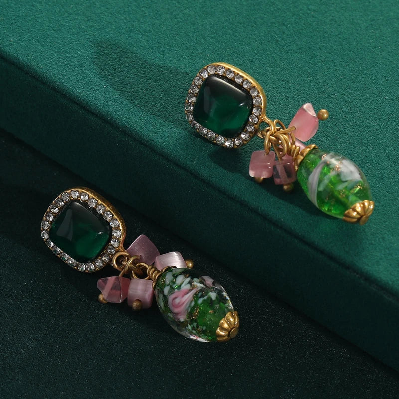 Pink Bowknot Jewelry Set Bride Natural Stone Crystal Necklace Earrings For Women Green Glass Beads Sweet Collar Accessories 2025