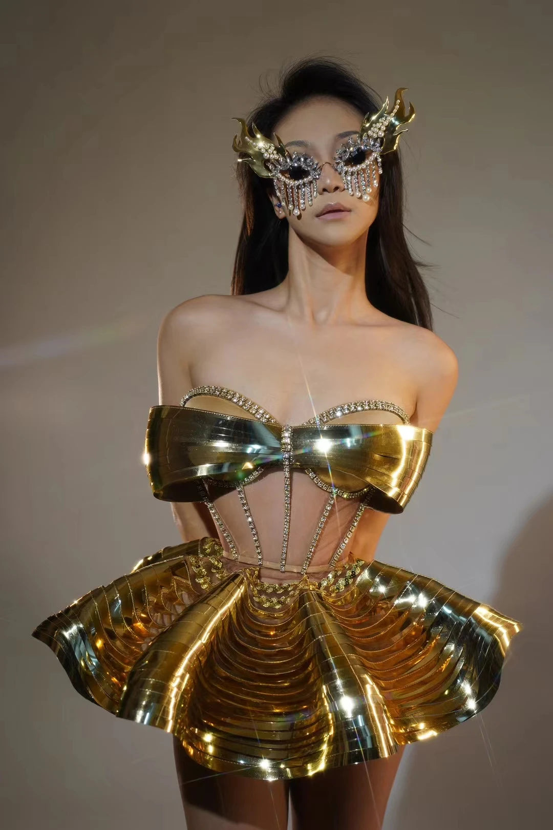 Sexy Diamonds Activity Clothing Women ClubCelebrate Stage Wear Performance Outfit Sparkly GoloSilver Top 2PCS Skirt Sets Y009