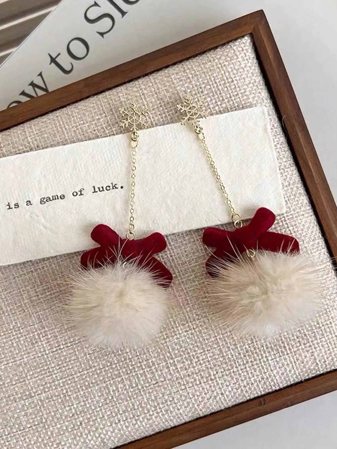 Christmas Elk Bow Pompom Balls Drop Earrings Women and Girls Lovely Fashion Jewelry Xmas New Year's Day Gifts