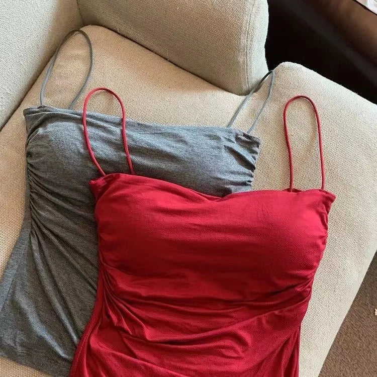 2024 Women Halter Top Summer Korean Style Trend Fashion Built in Women Bra Stretch Women Beach Everyday Casual Tank Top