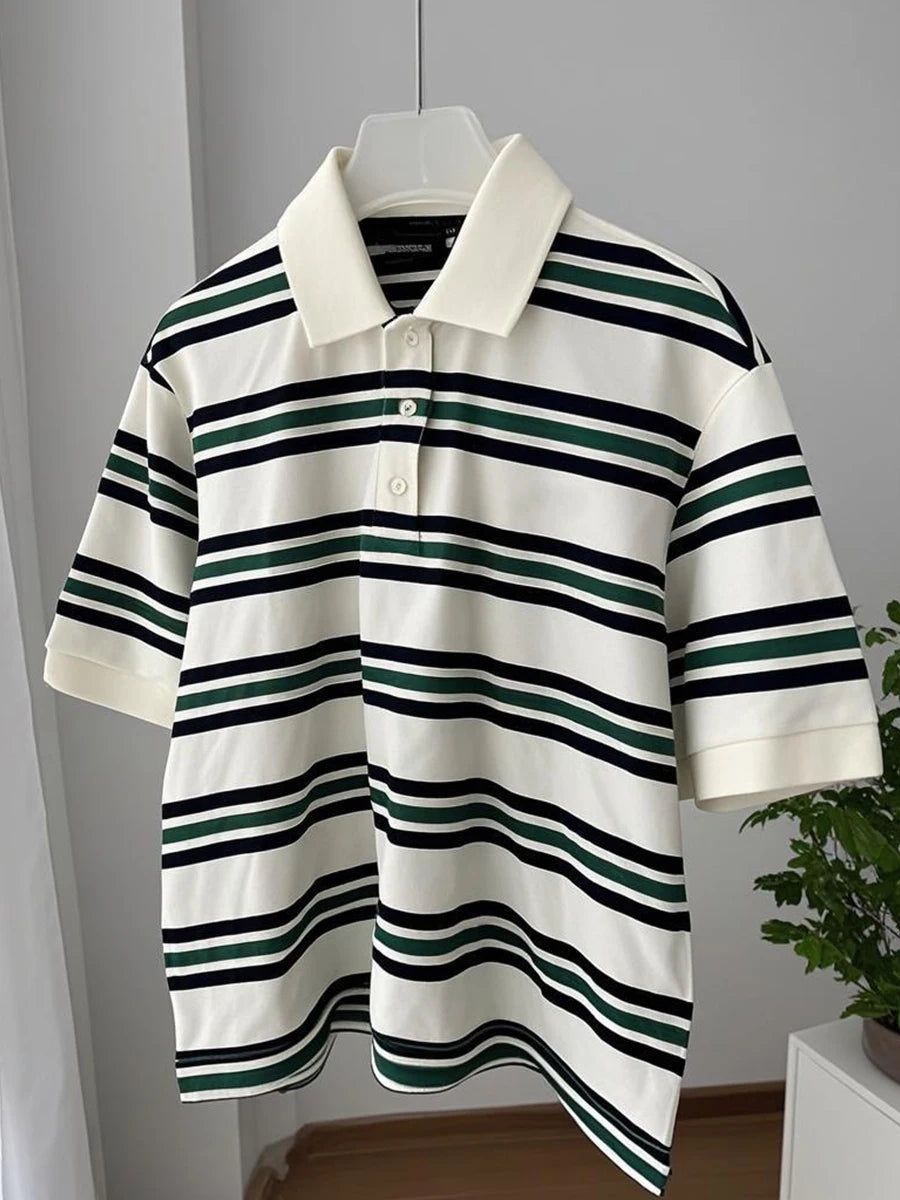 Hirsionsan Polo Neck T Shirt Women Soft Chic Tees 95% Cotton Jumper Clothes Loose Casual Pullover 2025 Summer New Crop Tops