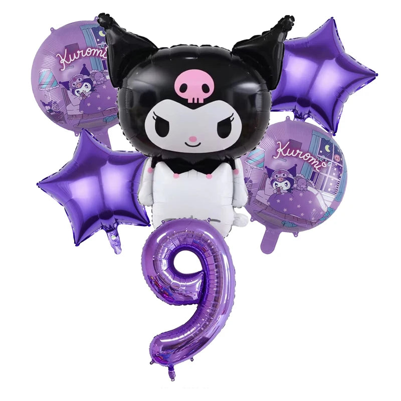 Kuromi Theme Birthday Party Decoration Kid Shower Sanrio Girl Tableware Supplies Tablecloth Number Balloon Cake Topper Gift