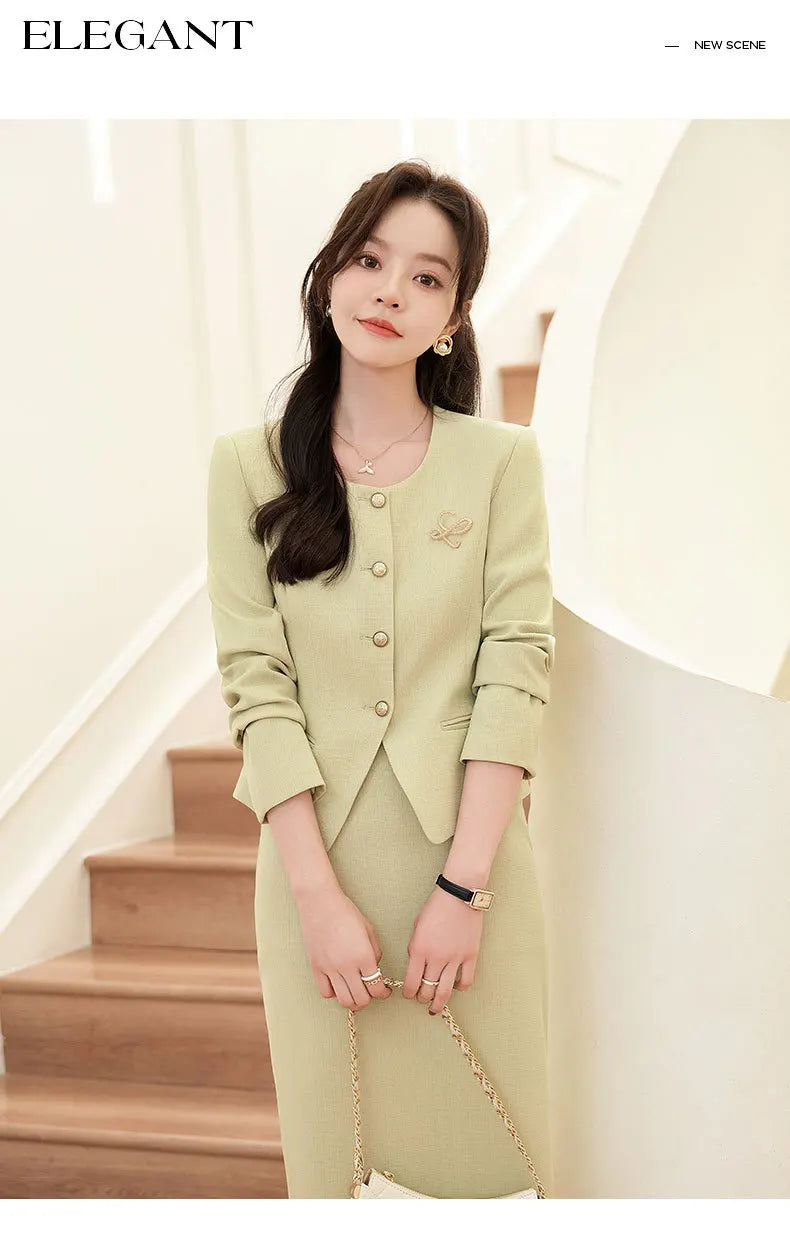 Spring Summer Long Sleeve Women Business Work Wear Suits with Skirt and Tops Formal Professional Office OL Styles Dress Sets