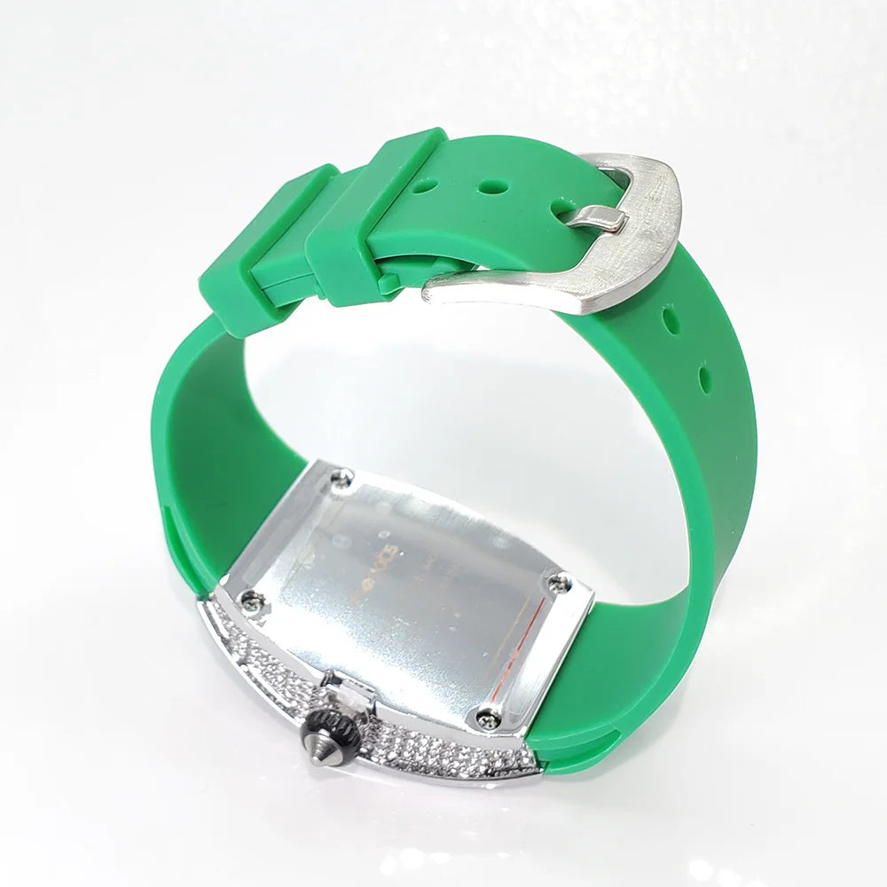 Luxury Diamond Watch For Women Elegant Tonneau Original Design Watches Fashion Ice Out Sport Rubber Strap Waterproof Mille Clock